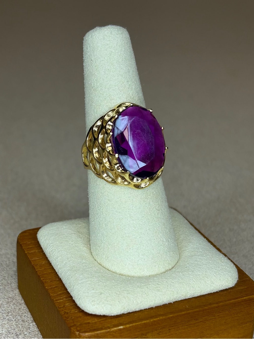 14K G.E. Gold Electroplate Large Purple Faceted Cocktail Ring
